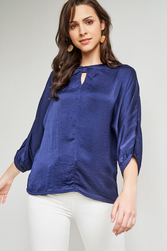 Navy Blue Round Neck Straight Top, Navy Blue, image 4